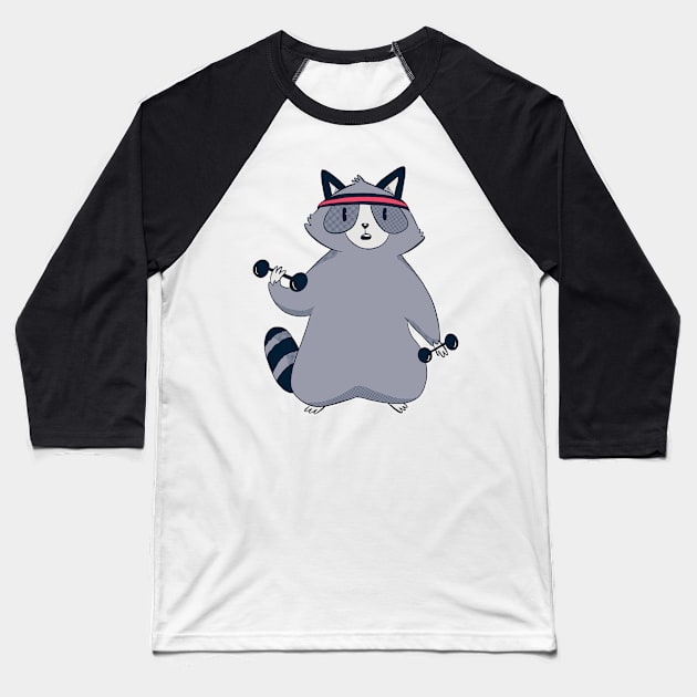 raccoon workout funny gym and fitness design Baseball T-Shirt by Midoart